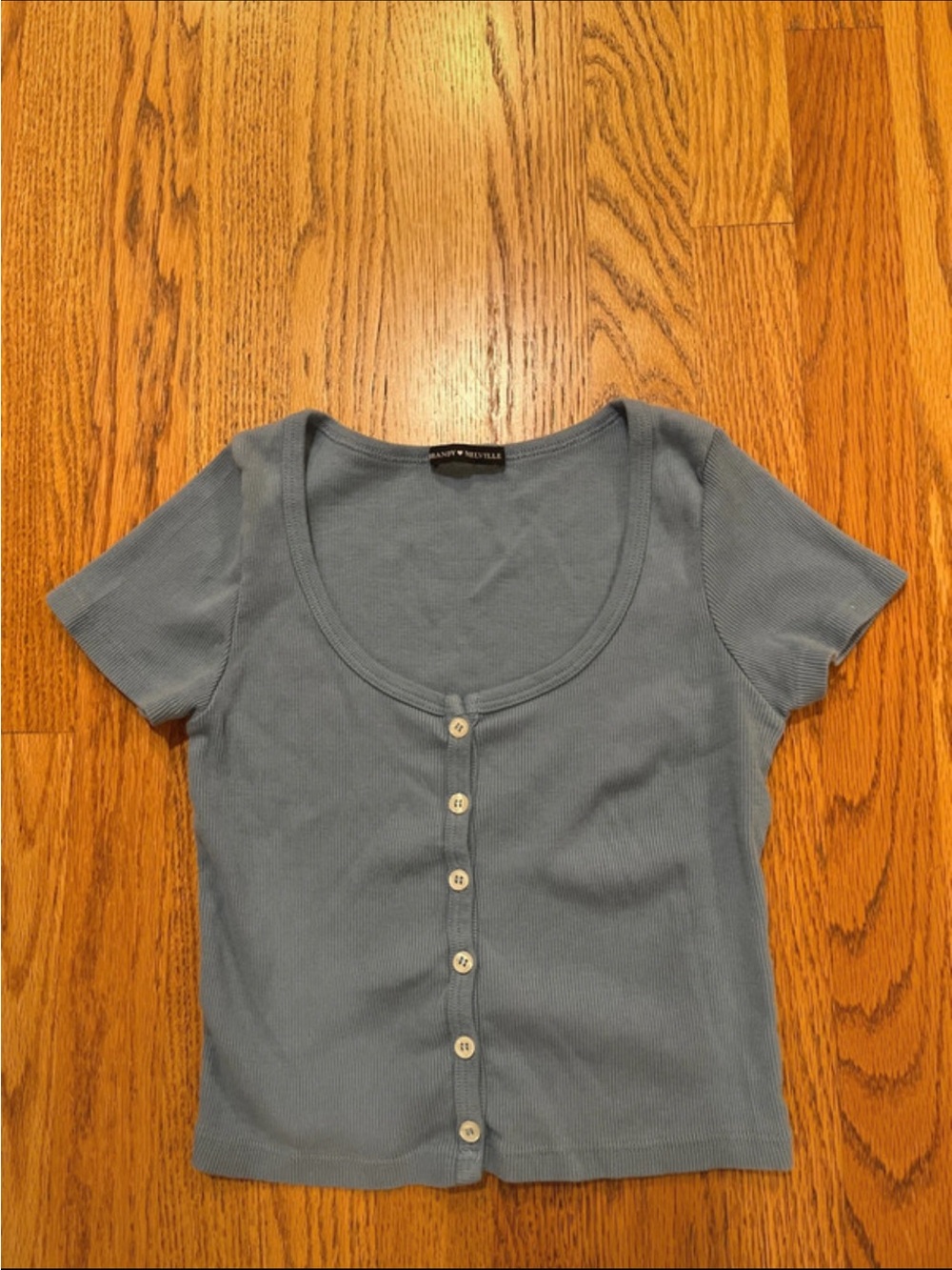 Brandy Melville Blue Ribbed Button Front Baby Tee Y2K Fitted Top